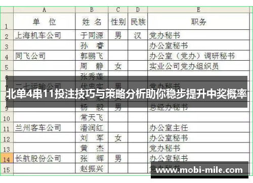 北单4串11投注技巧与策略分析助你稳步提升中奖概率