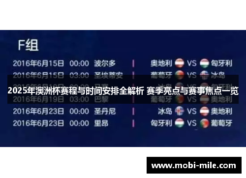 2025年澳洲杯赛程与时间安排全解析 赛季亮点与赛事焦点一览