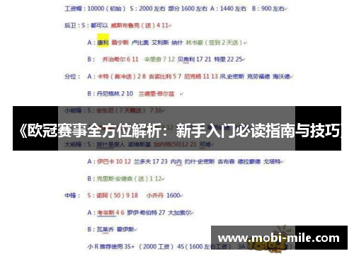 《欧冠赛事全方位解析：新手入门必读指南与技巧》