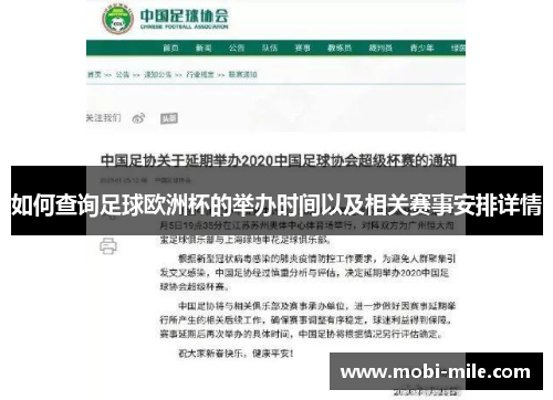 如何查询足球欧洲杯的举办时间以及相关赛事安排详情