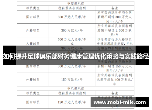 如何提升足球俱乐部财务健康管理优化策略与实践路径 如何提升足球俱乐部财务健康管理优化策略与实践路径