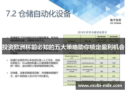 投资欧洲杯前必知的五大策略助你锁定盈利机会