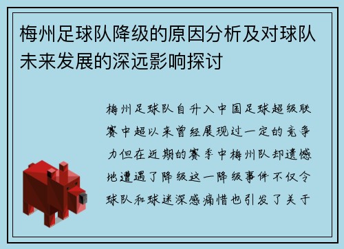 梅州足球队降级的原因分析及对球队未来发展的深远影响探讨 梅州足球队降级的原因分析及对球队未来发展的深远影响探讨